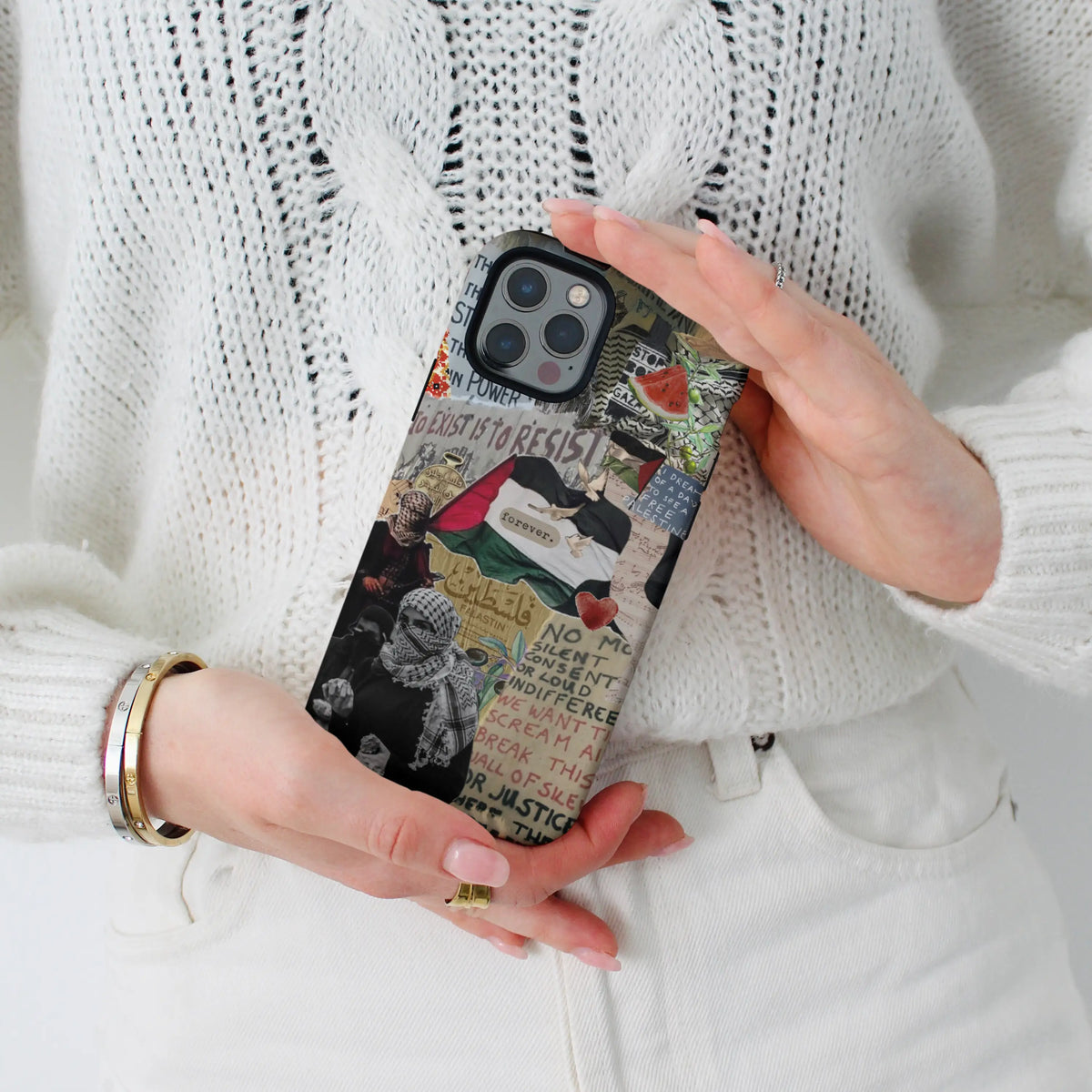 Forever Falastin iPhone case — heritage artwork on a dual-layer MagSafe shell