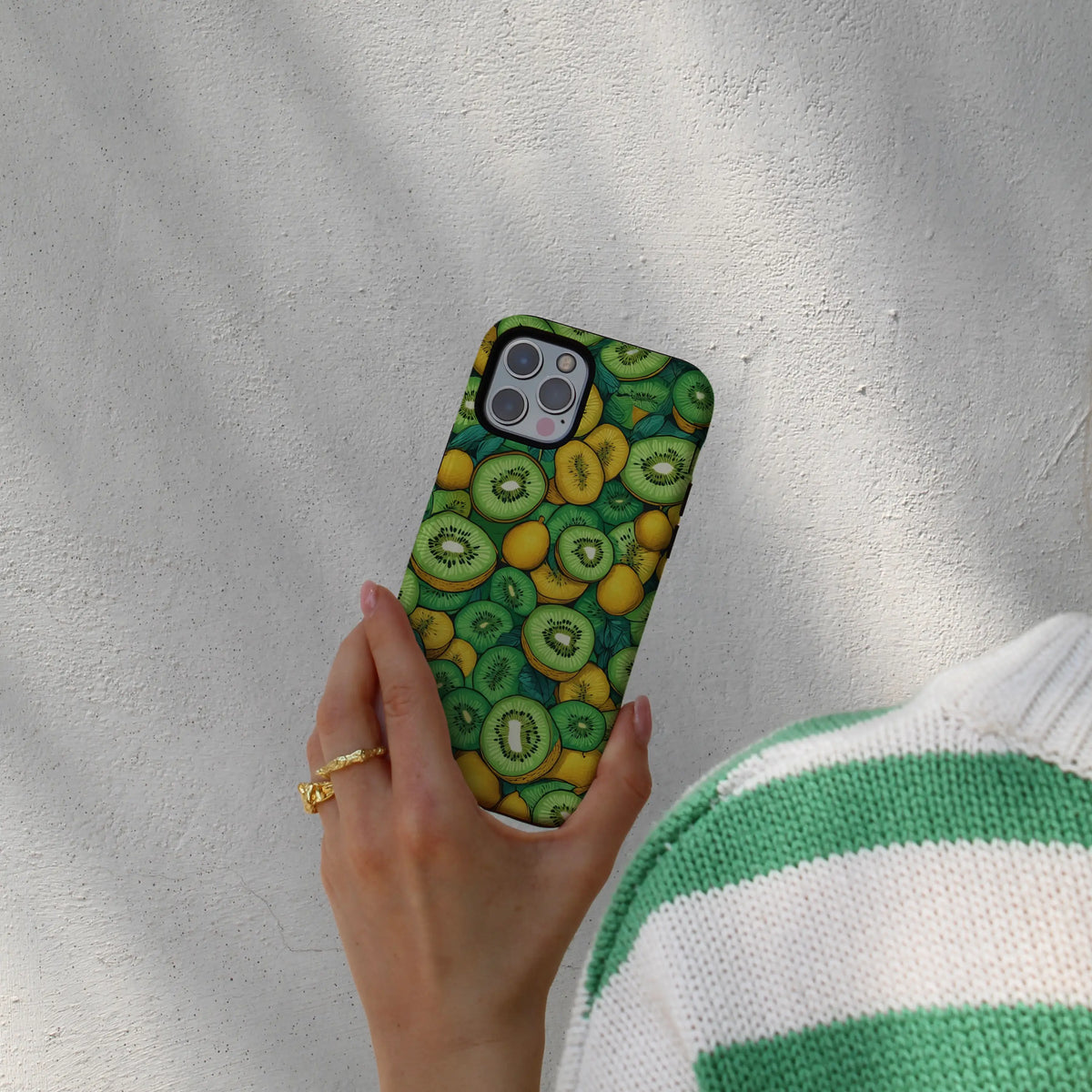 Kiwi Art iPhone case — hyper-detailed fruit painting on a MagSafe shell