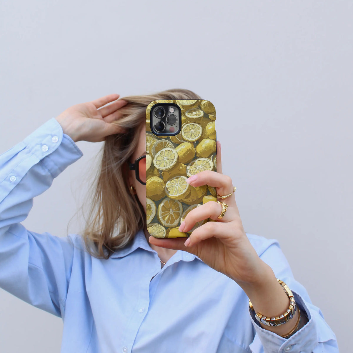 Lemon Art iPhone case — yellow citrus painting on a MagSafe compatible shell